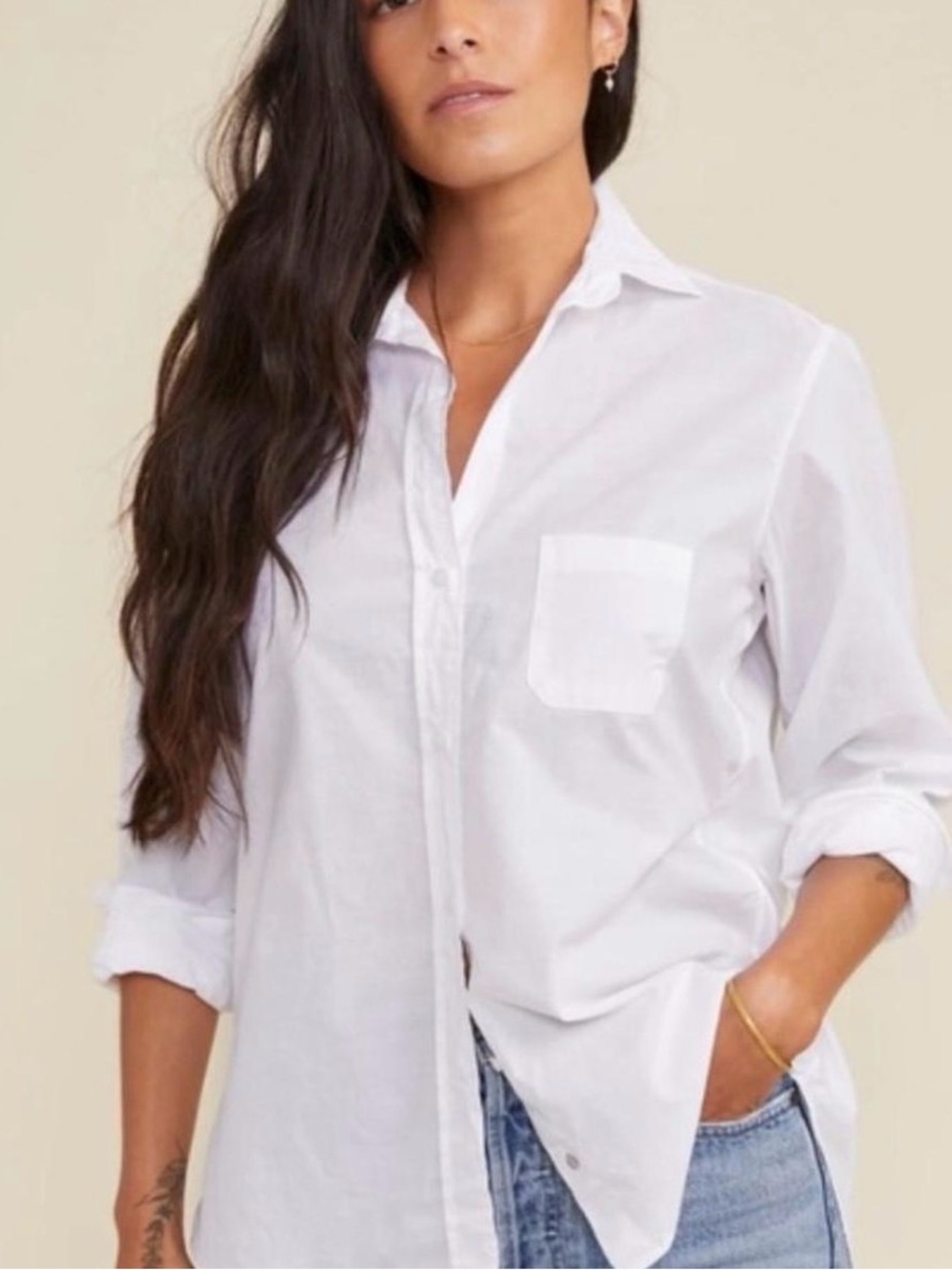 Anthropologie Maeve Classic White Button-Down Shirt Sz S Relaxed Fit